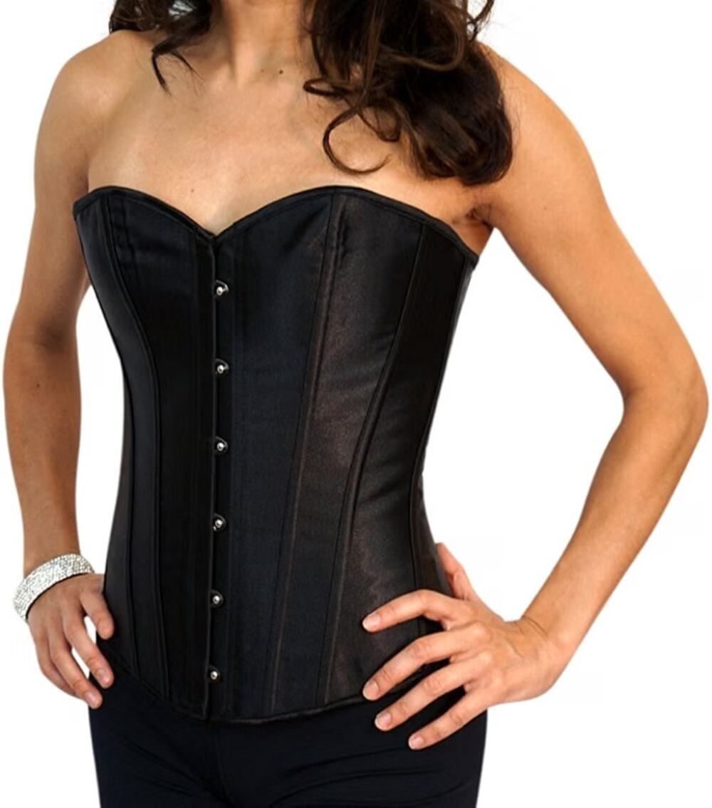 Fashion Costumes Black Satin Sexy Strong Boned Corset Lace Up